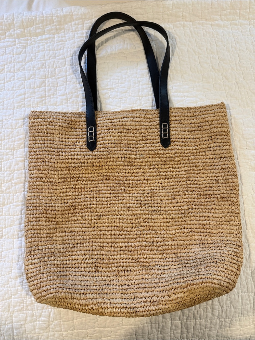 Rachel Zoe Woven Straw Tote Bag with Black Handles